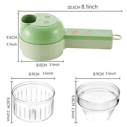 Green kitchen tool with measurements on a white background