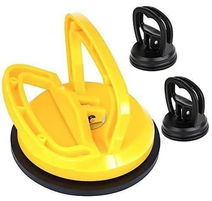 Yellow suction cup tool with two black suction cups on a white background