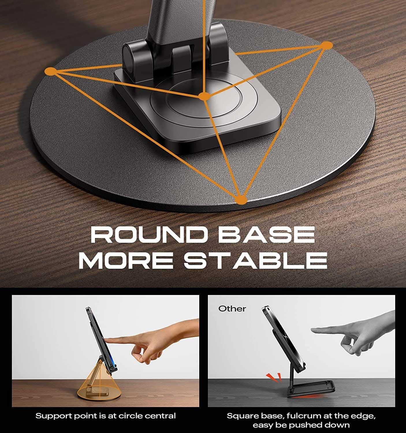 Mobile Phone Stand - 360° Rotation Adjustable Height & Angle Desk Holder